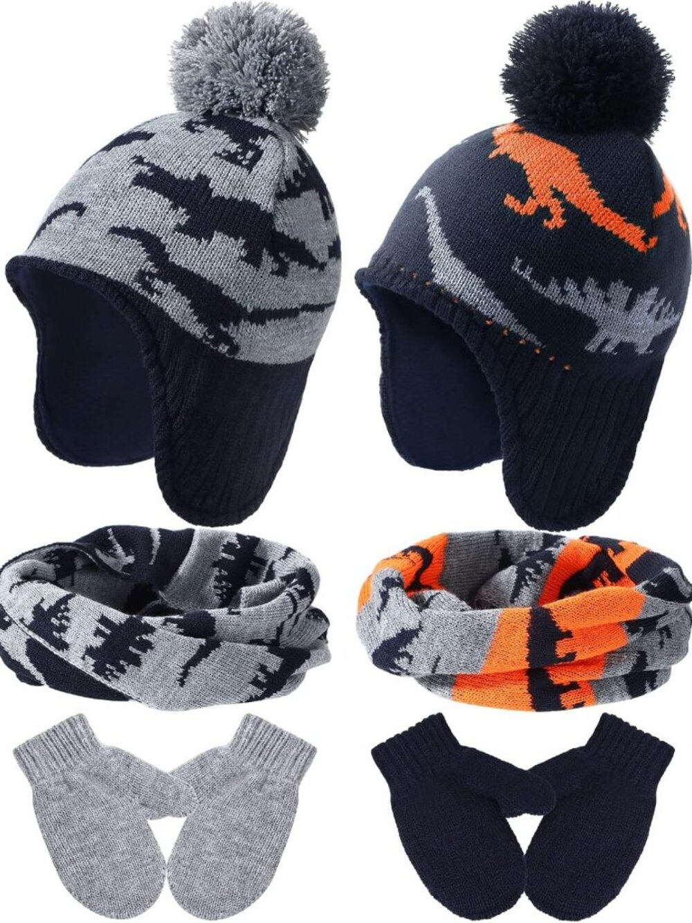 Cozy Dinosaur Winter Hat & Mittens Set for Toddlers - Warm Beanie, Scarf